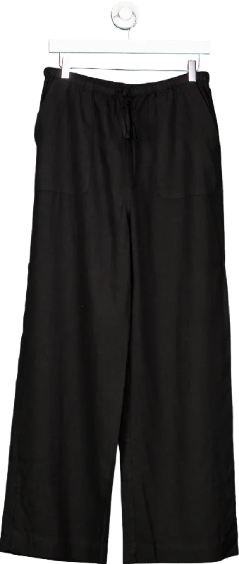 Nobody's Child Black Wide Leg Trousers UK 10 Trousers Plaid Checkered