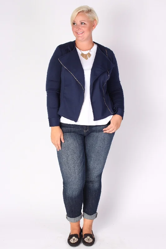 Posh Zippered Blazer - Navy Silk Women's Blazer