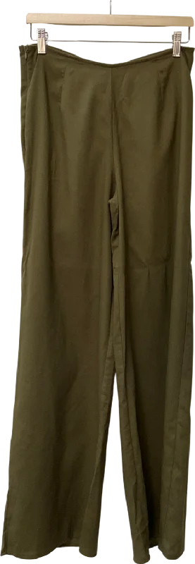 PrettyLittleThing Green Khaki Wide Leg Trousers With Ruched Bum UK 12 Trousers Prom Sequined