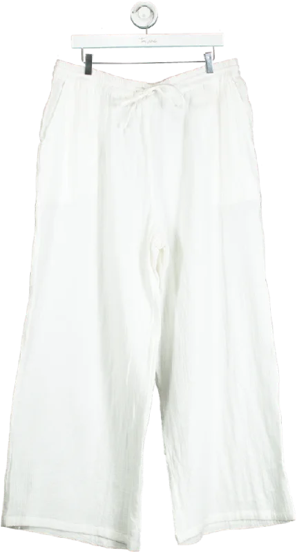 Simply Be. White Cotton Wide-Leg Trousers UK 18 Trousers High Rise Slim Fit