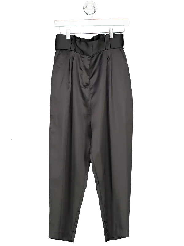 Sundarbay Black Satin Ruched Waist Wide Leg Trousers UK 10 Trousers Spring Floral