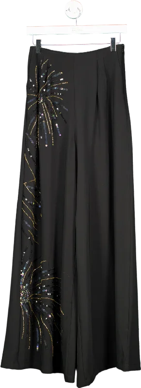 Virgos Lounge Black Embellished Wide Leg Trousers UK S Trousers Velvet Soft