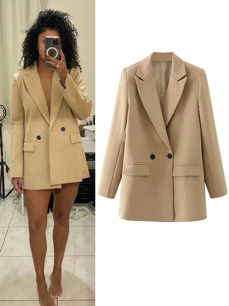 Women's Double Breasted Fashion Designer Blazer Jackets Slim Fit Blazer