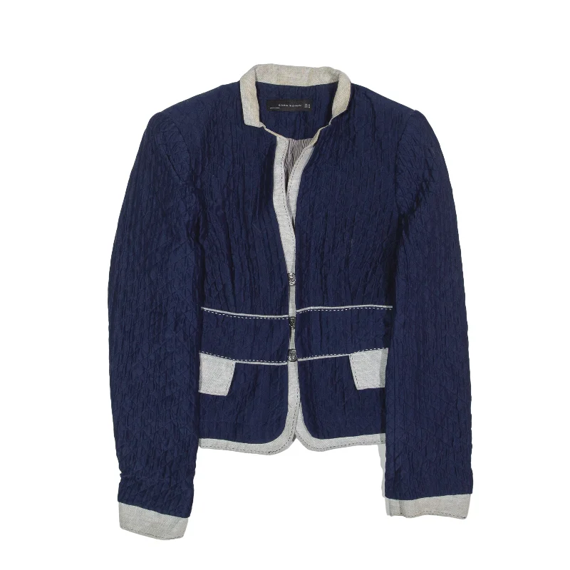 ZARA WOMAN Quilted Blazer Jacket Blue Womens M Women's Navy Jacket